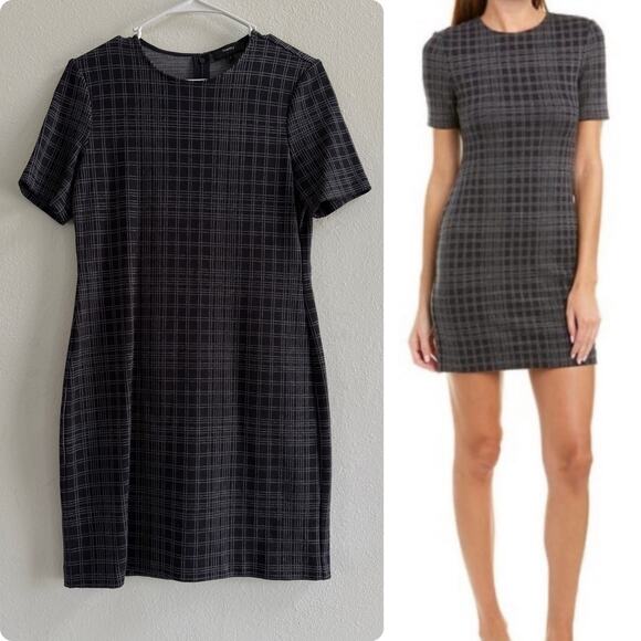 Theory Rijik Configure Black & White Plaid Crewneck Stretch Sheath Dress size 6 - Picture 3 of 12